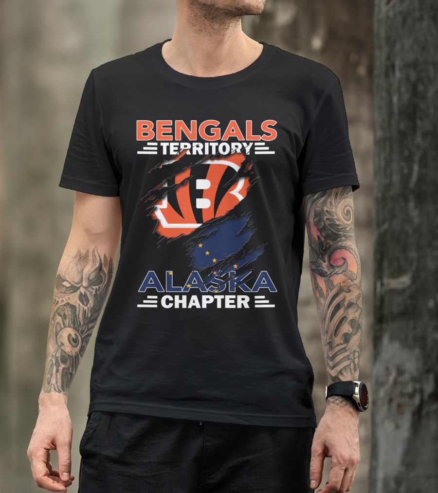 Bengals Territory Alaska Chapter Logo With Torn Effect And Flag Elements T-Shirt