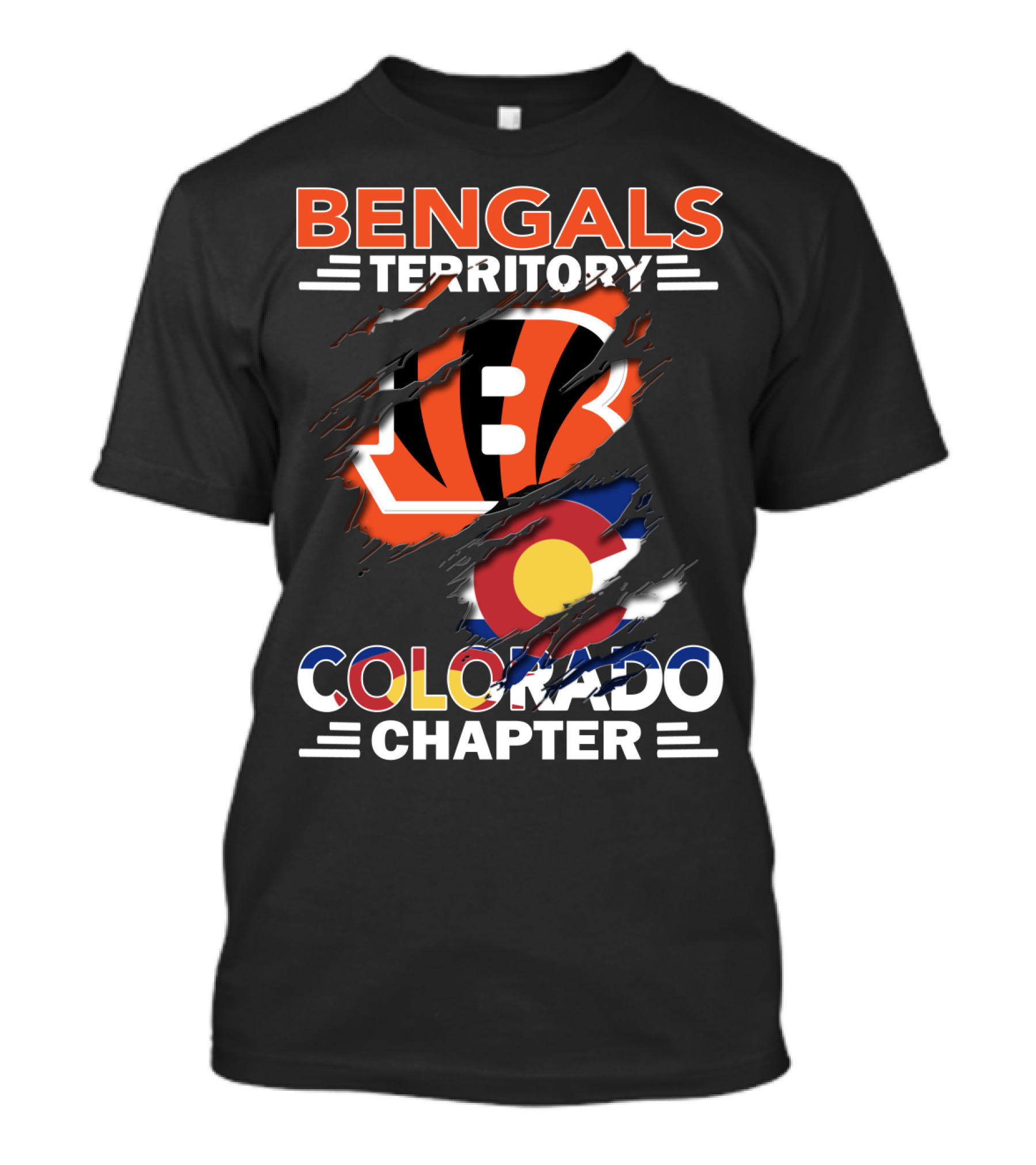 Bengals Territory Colorado Chapter B Logo And Colorado Flag T-Shirt