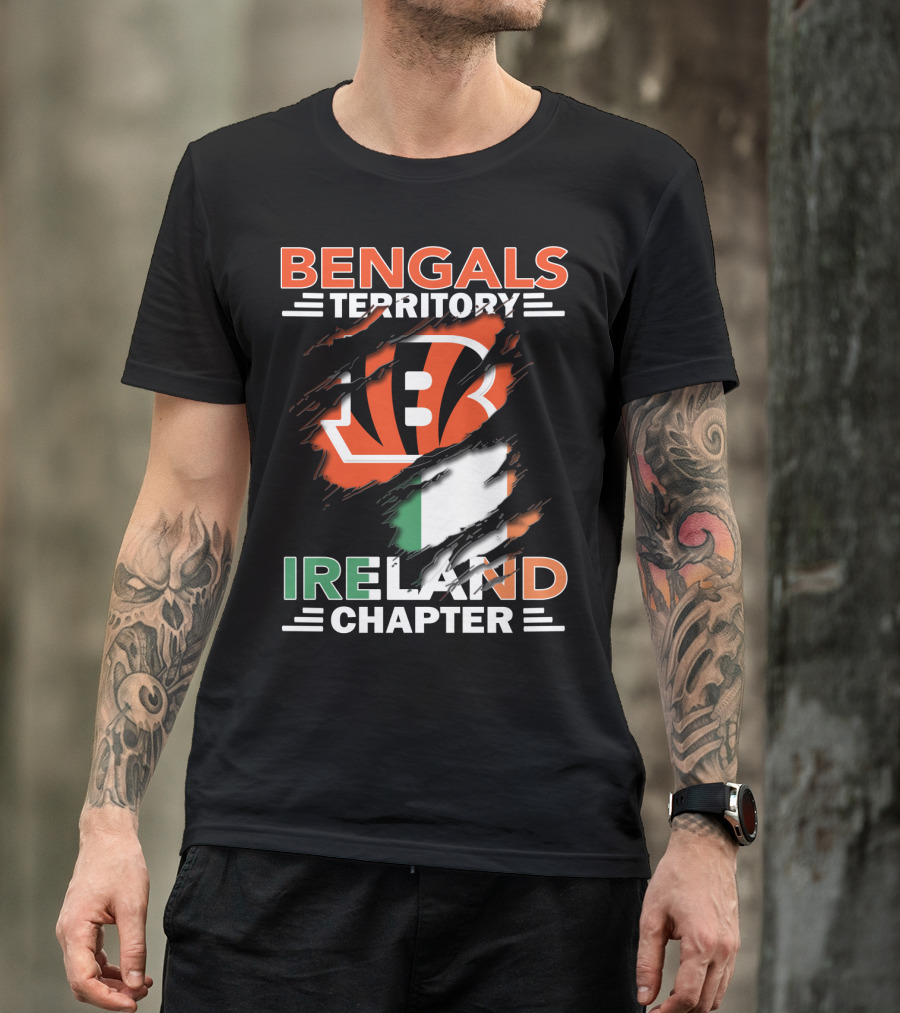 Bengals Territory Ireland Chapter Logo With Irish Flag And Team Emblem T-Shirt