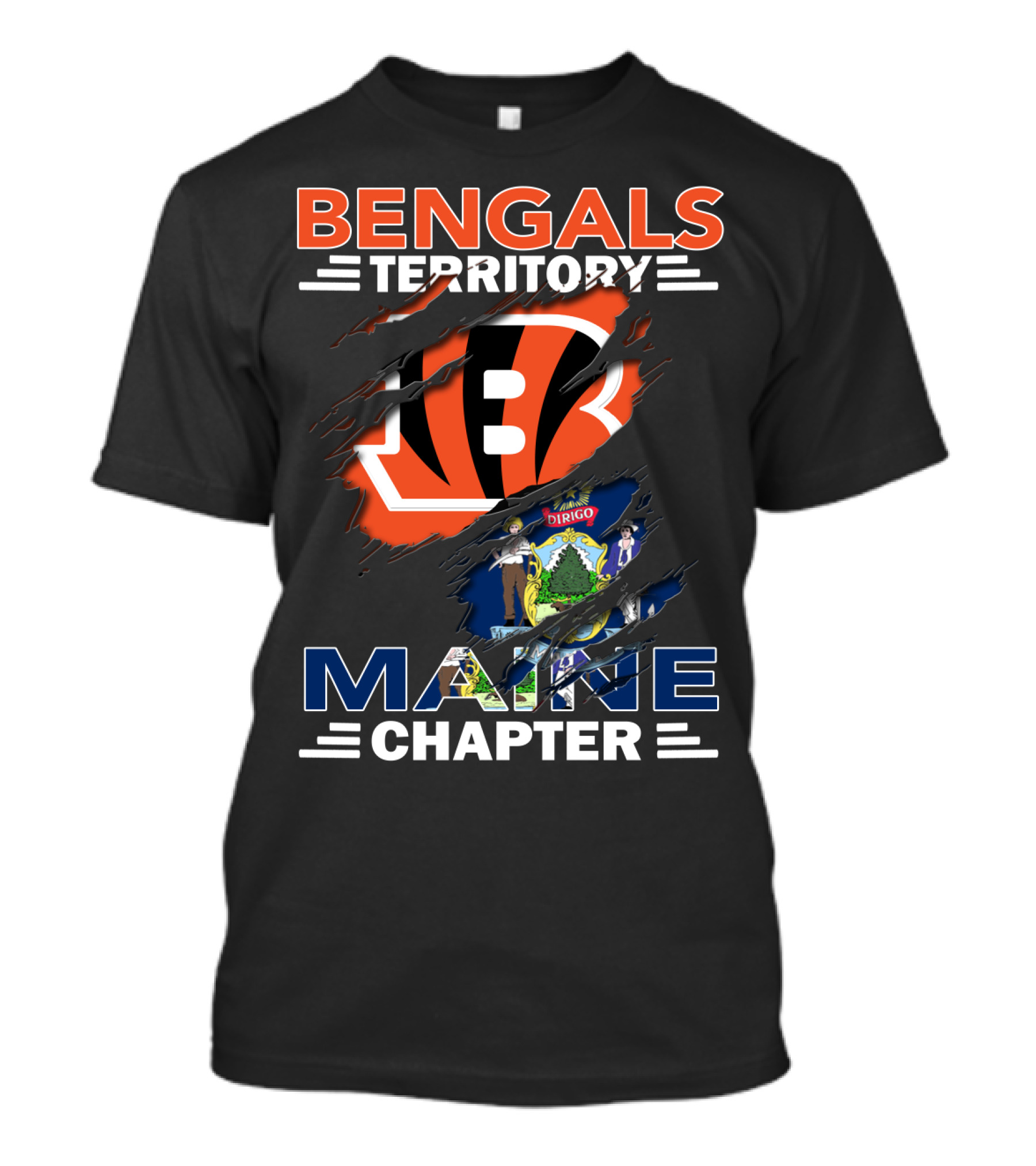Bengals Territory Maine Chapter Rip Design With Maine State Flag And Cincinnati Bengals T-Shirt