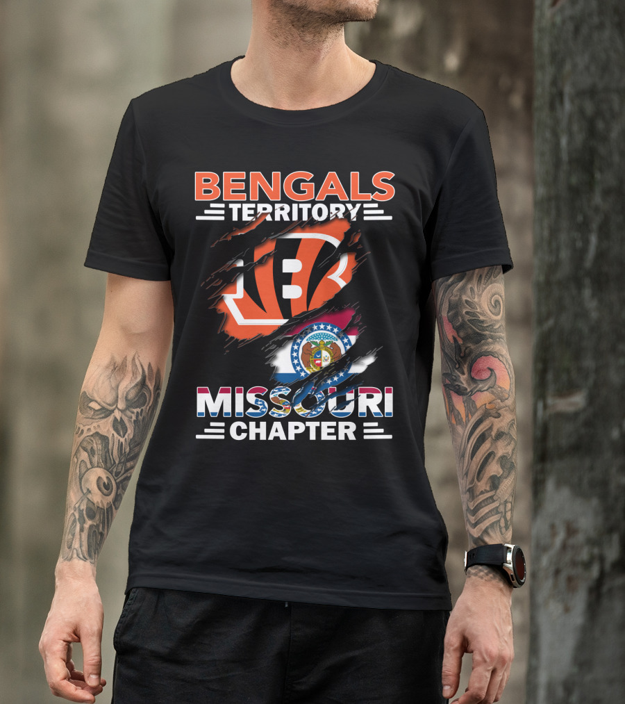 Bengals Territory Missouri Chapter With Torn Logo And State Flag T-Shirt