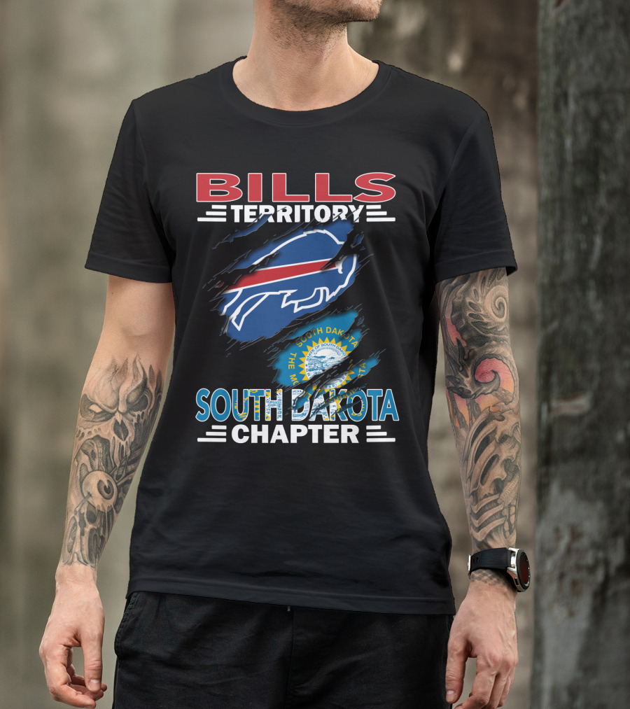 Bills Territory South Dakota Chapter Logo With South Dakota Flag And Buffalo Football T-Shirt