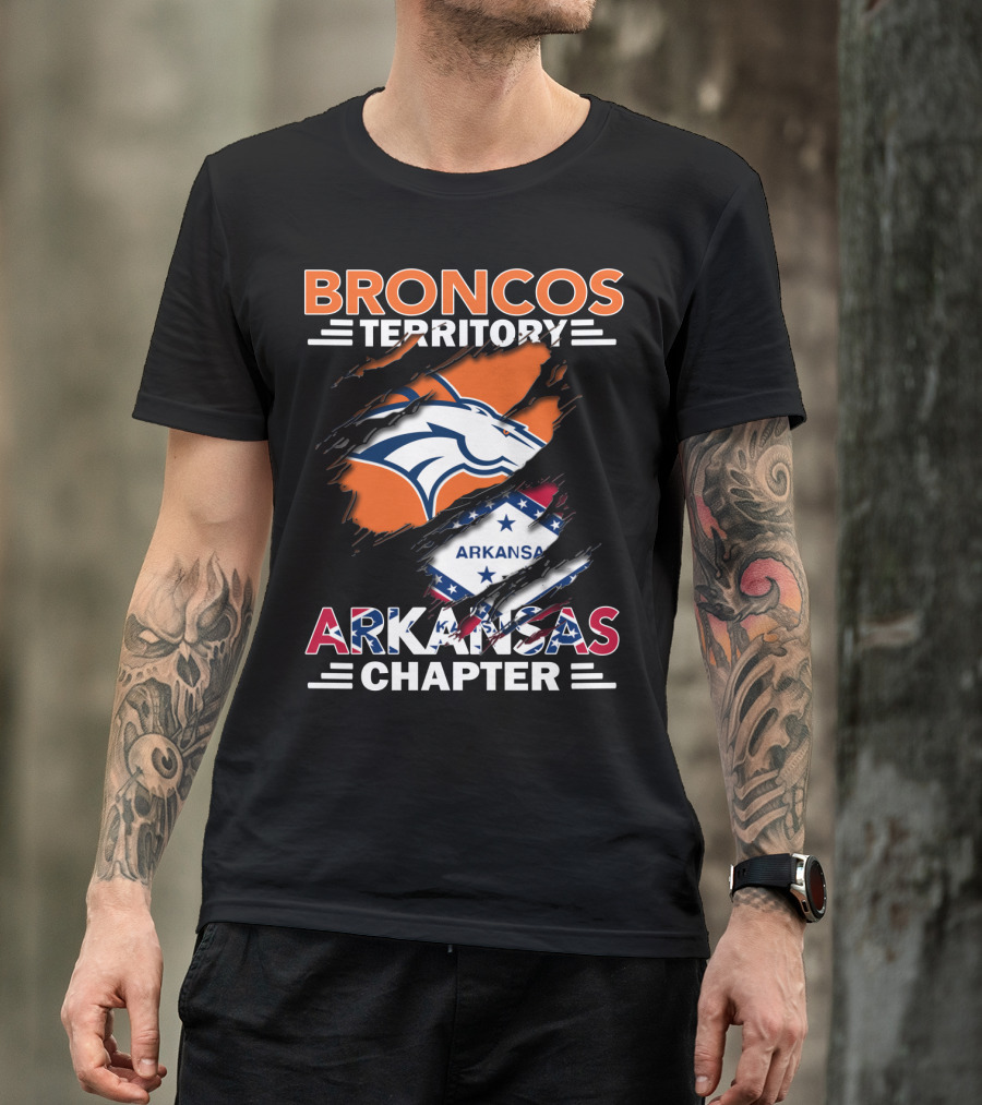 Broncos Territory Arkansas Chapter Logo With Horse And Flag Graphics T-Shirt