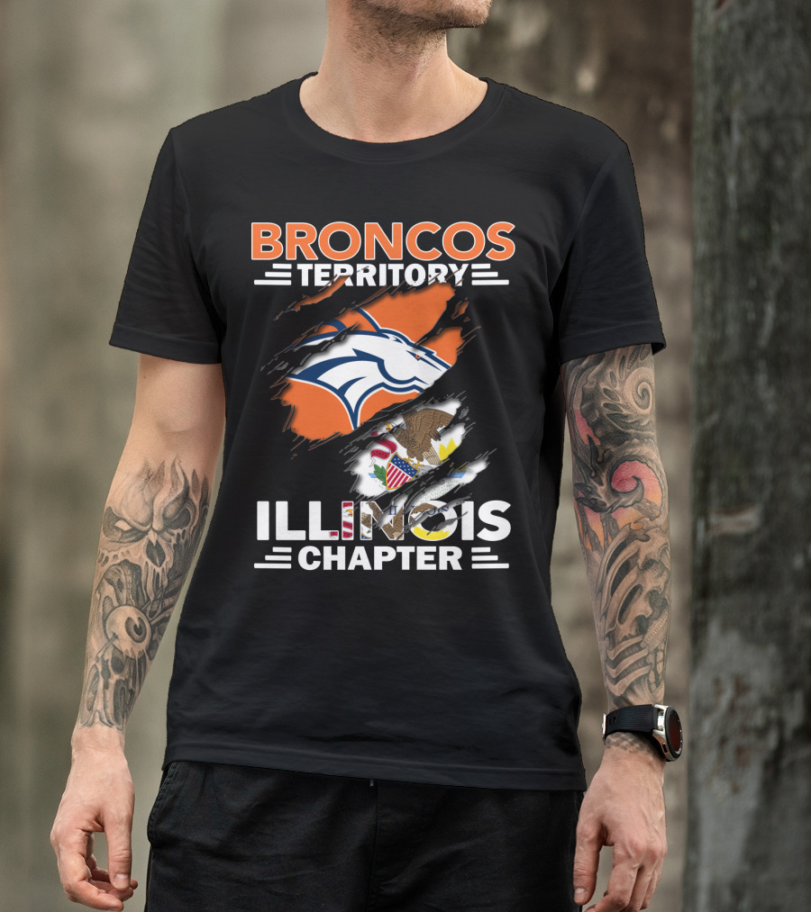 Broncos Territory Illinois Chapter Logo With State Flag And Horse Emblem T-Shirt