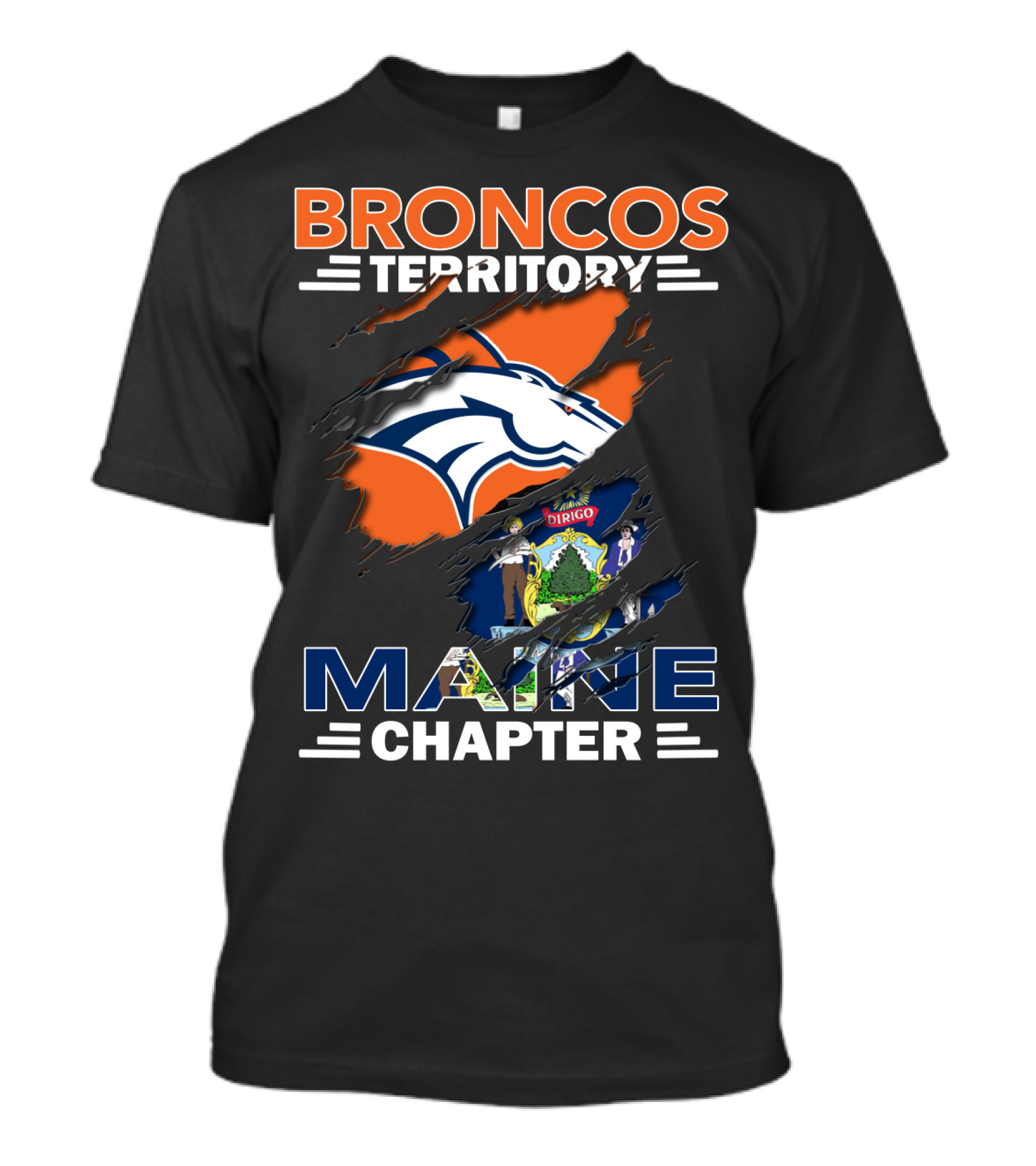 Broncos Territory Maine Chapter Logo With State Flag And Team Emblem T-Shirt