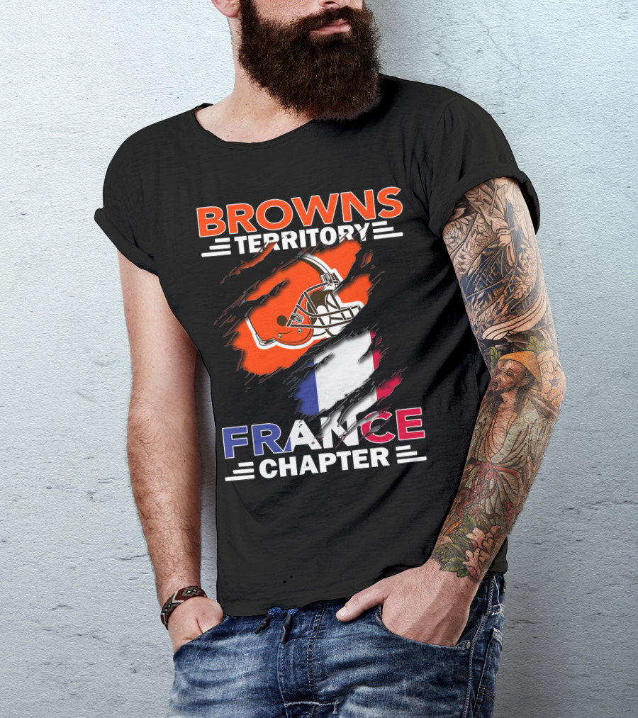 Browns Territory France Chapter Helmet And Flag T-Shirt
