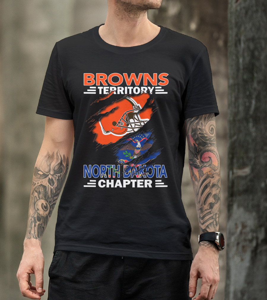 Browns Territory North Dakota Chapter Football Helmet And State Flag T-Shirt