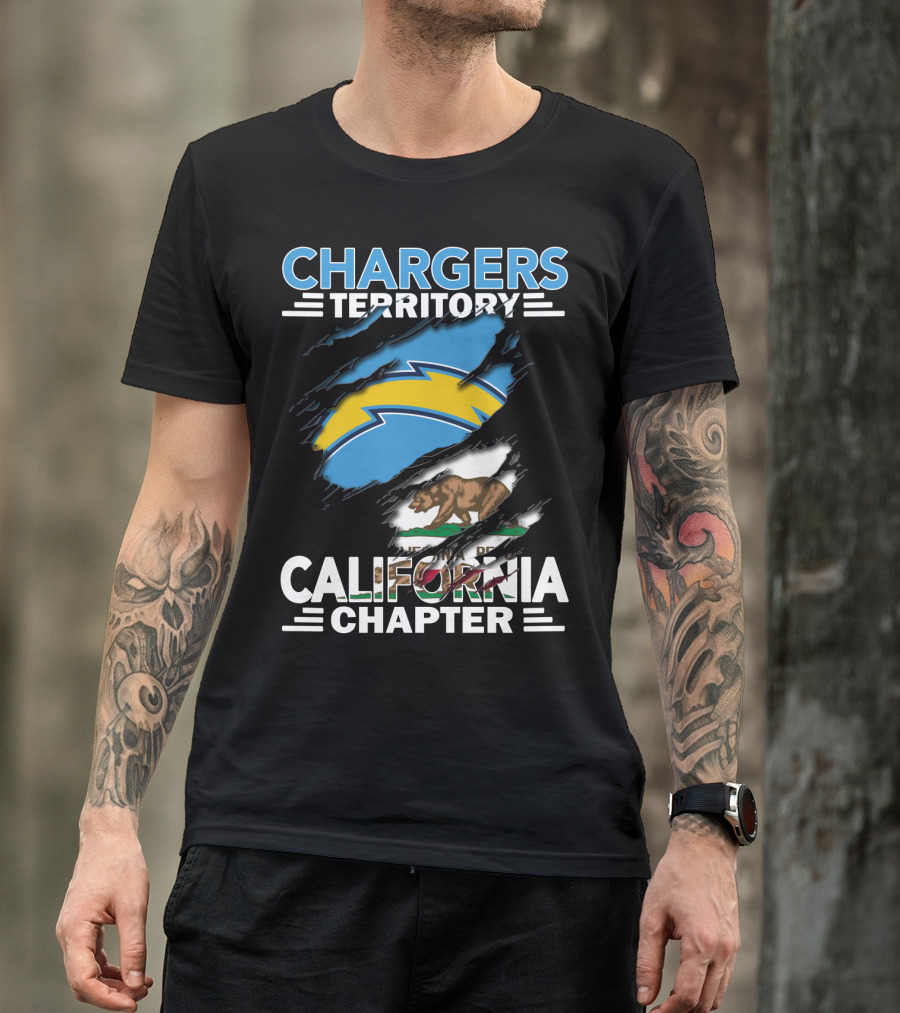 Chargers Territory California Chapter Lightning Bolt And Bear Flag T-Shirt