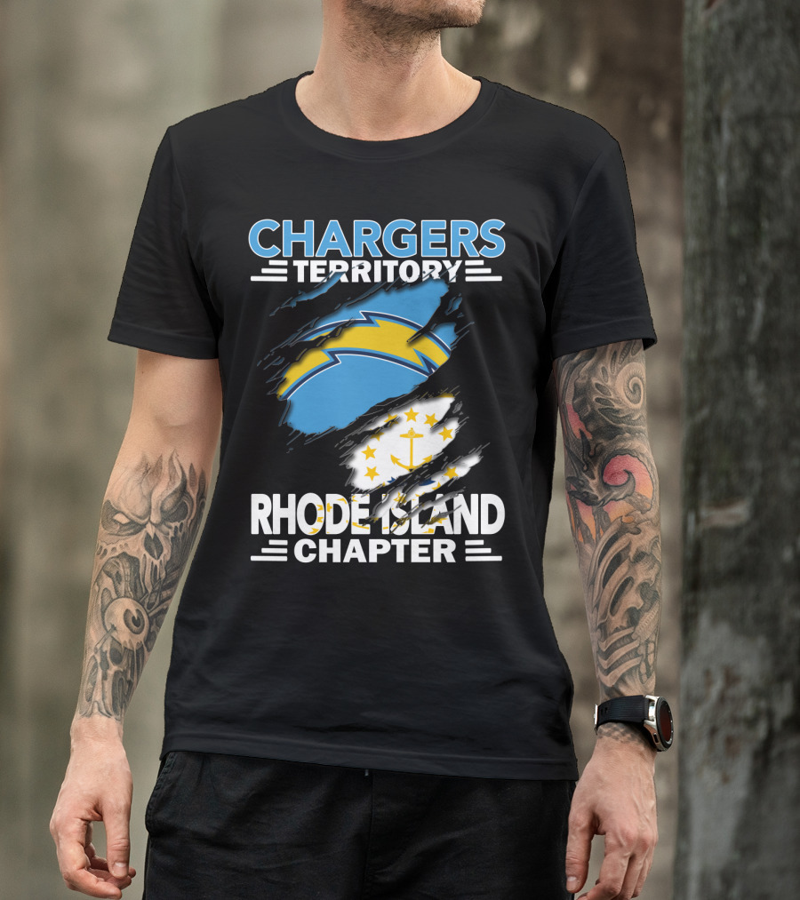 Chargers Territory Rhode Island Chapter Logo With Split Design Featuring Iconic Symbols T-Shirt