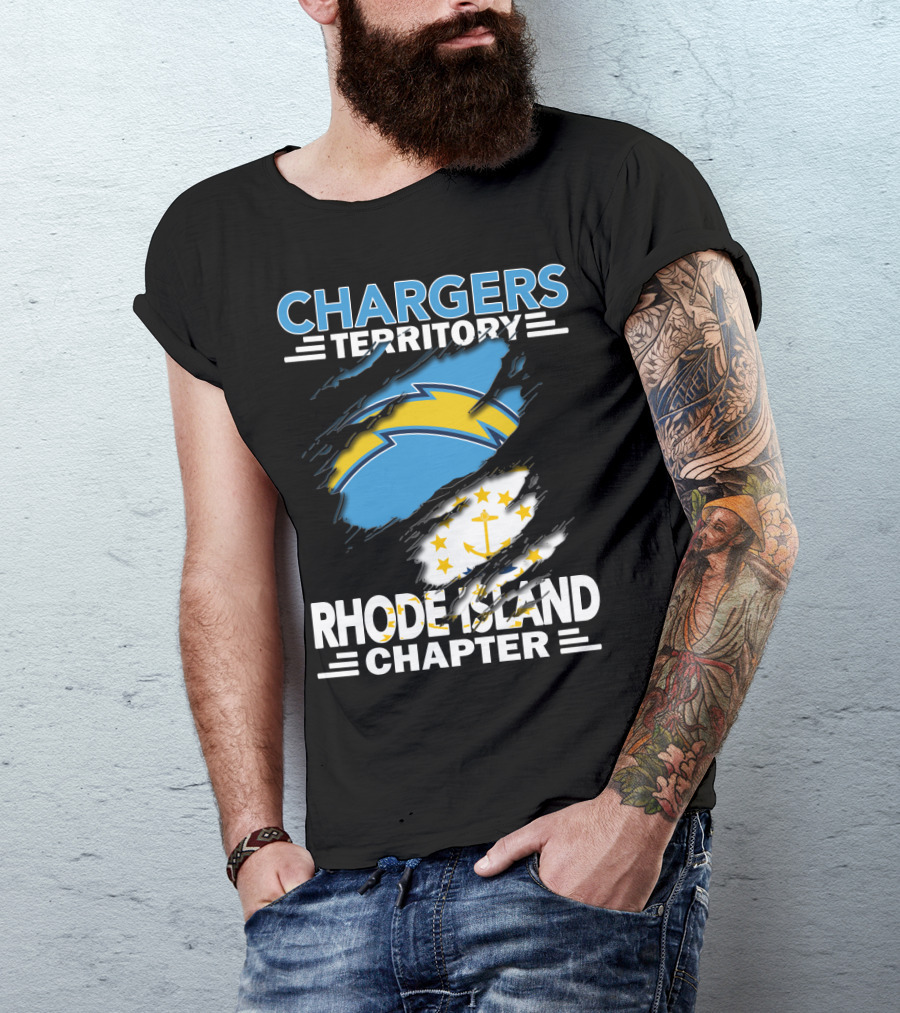Chargers Territory Rhode Island Chapter Logo With Split Design Featuring Iconic Symbols T-Shirt