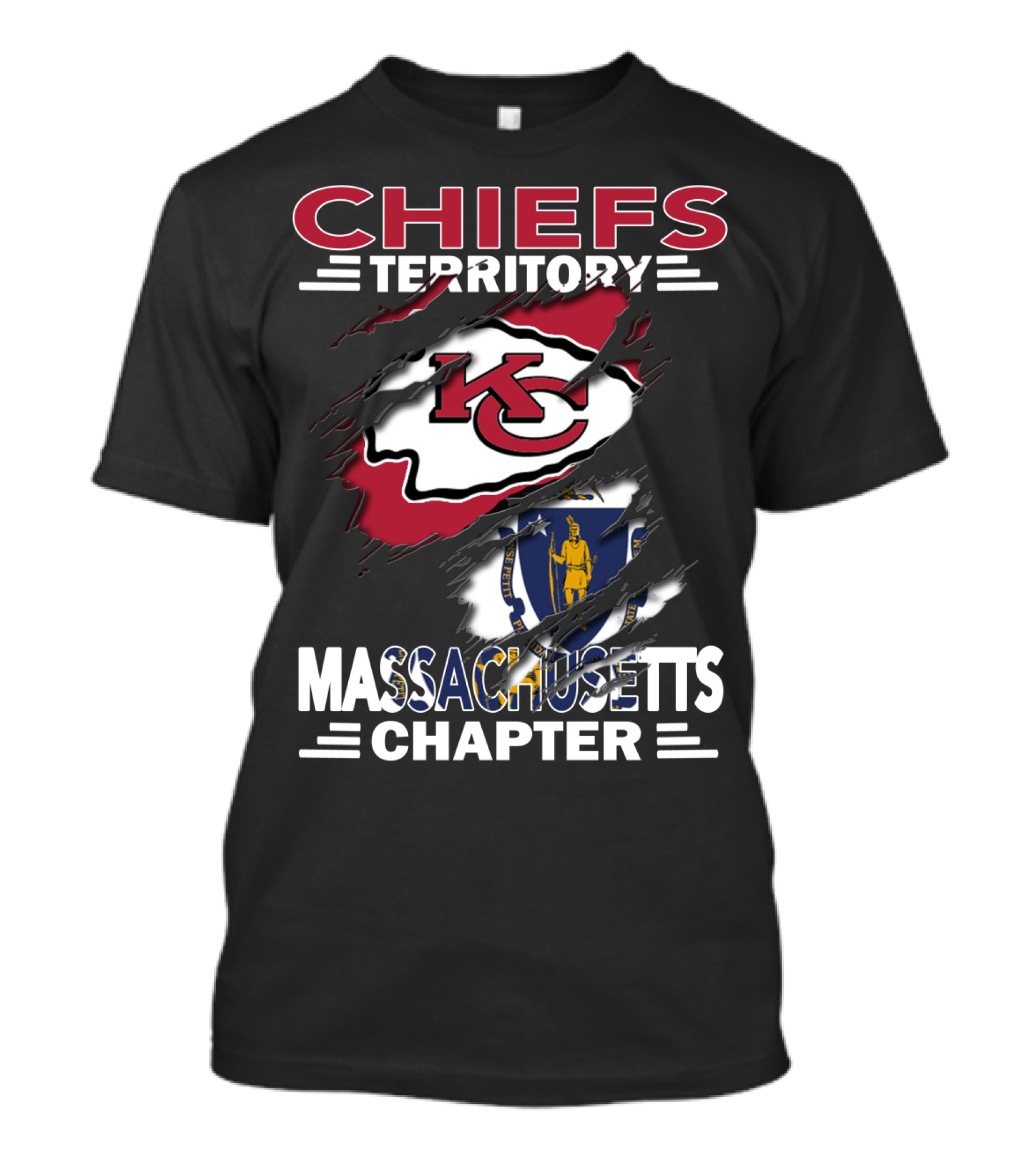 Chiefs Territory Massachusetts Chapter Kansas City Chiefs Logo With Massachusetts Flag T-Shirt