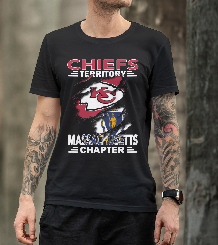 Chiefs Territory Massachusetts Chapter Kansas City Chiefs Logo With Massachusetts Flag T-Shirt