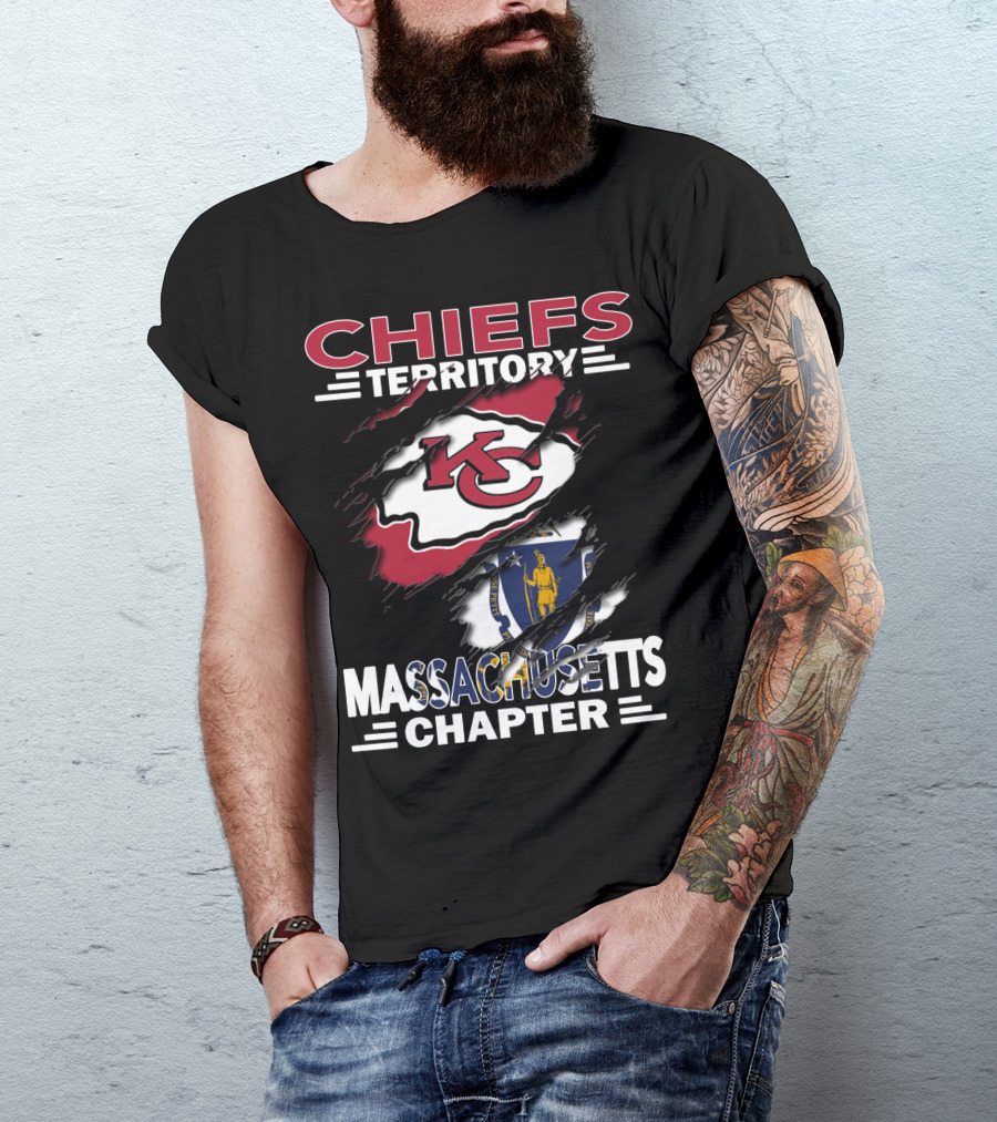 Chiefs Territory Massachusetts Chapter Kansas City Chiefs Logo With Massachusetts Flag T-Shirt