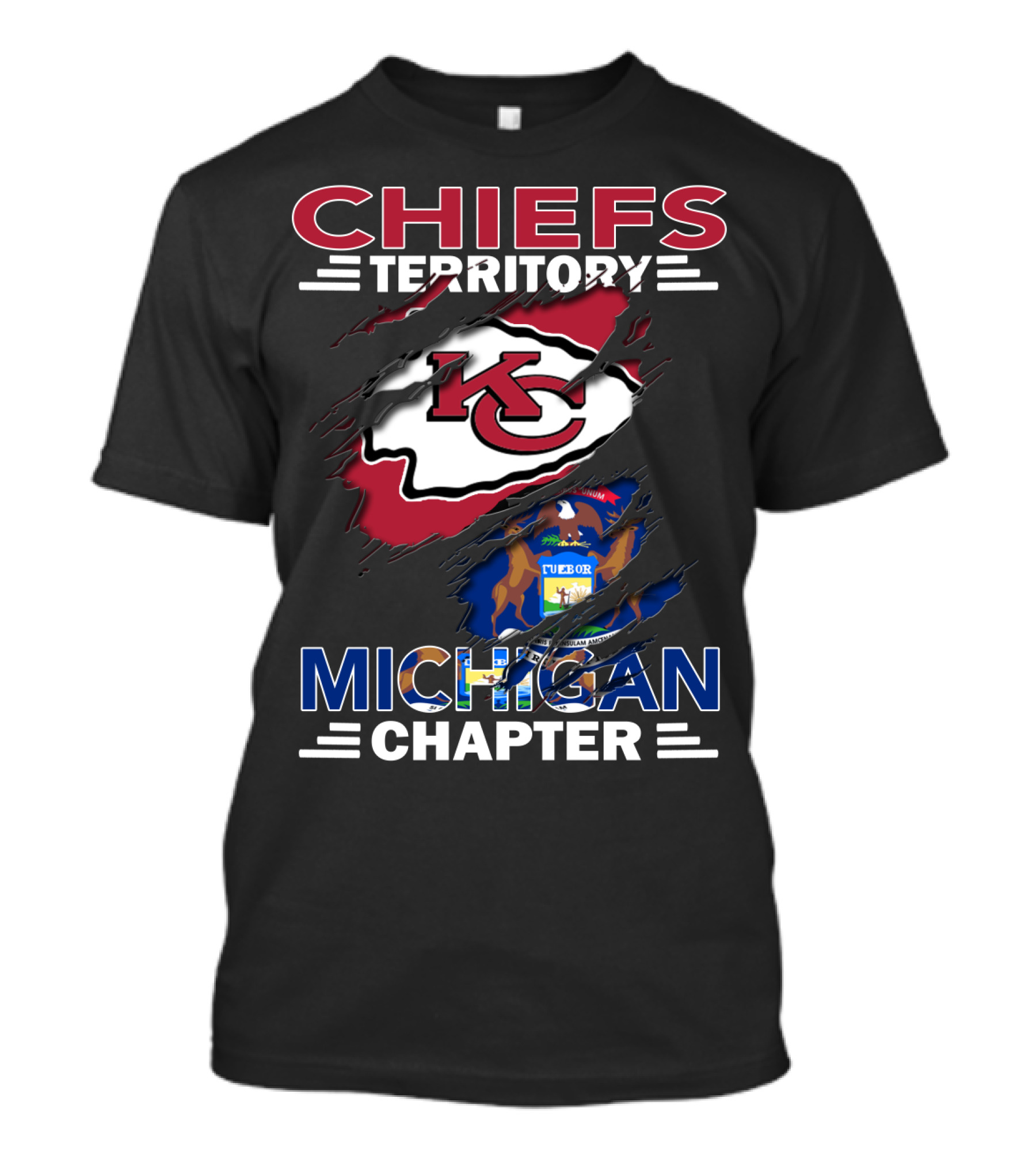 Chiefs Territory Michigan Chapter KC Logo With Michigan State Emblem T-Shirt