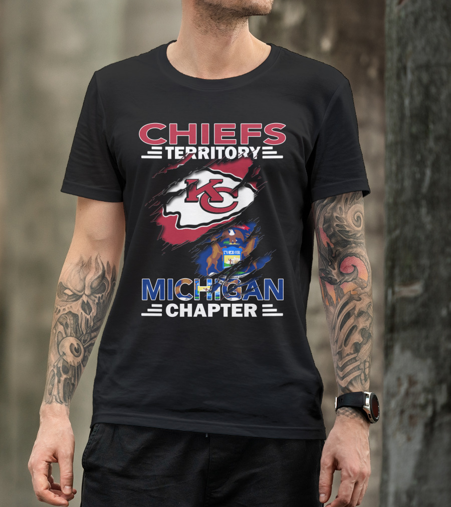Chiefs Territory Michigan Chapter KC Logo With Michigan State Emblem T-Shirt