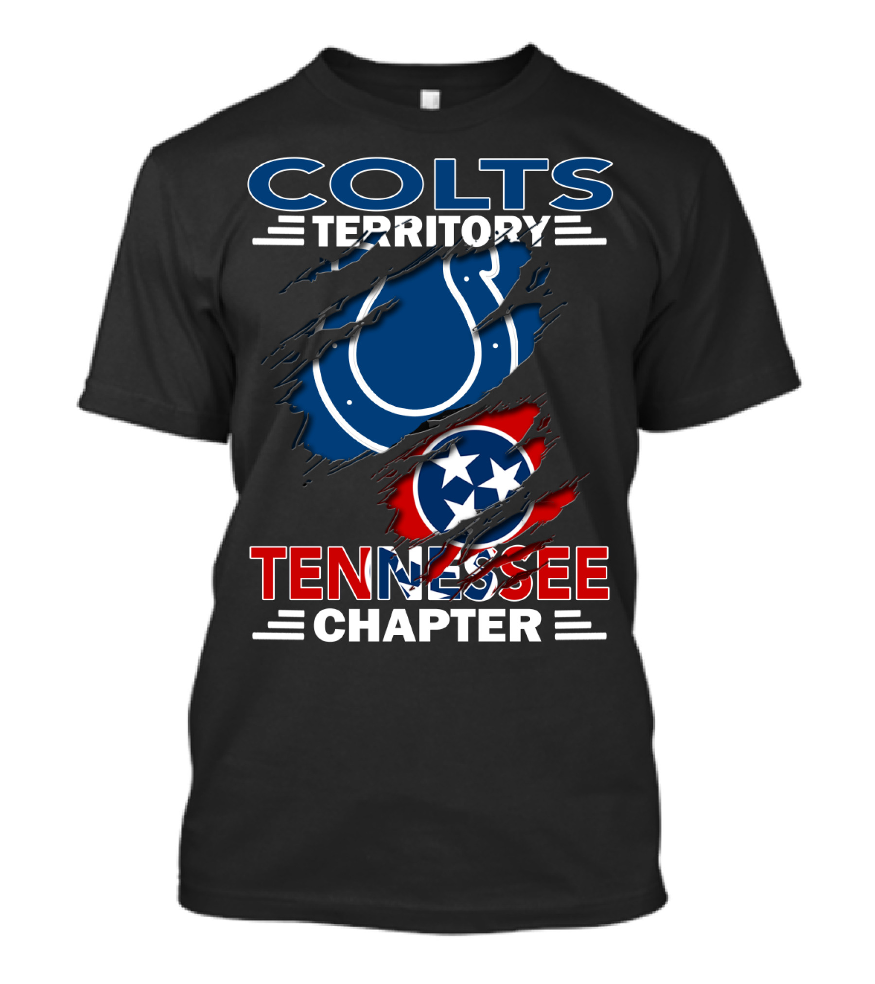 Colts Territory Tennessee Chapter Logo With Torn Effect Featuring Tennessee Flag And Colts Emblem T-Shirt
