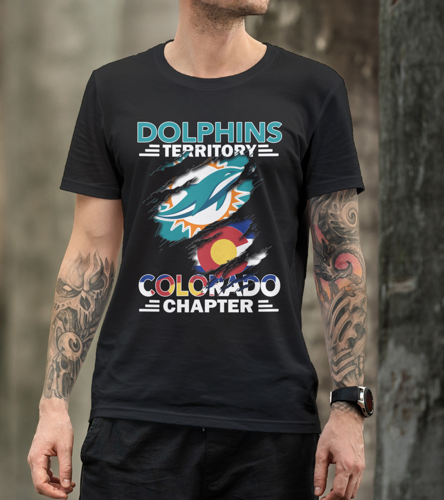 Dolphins Territory Colorado Chapter Miami Dolphins Logo And Colorado Flag T-Shirt