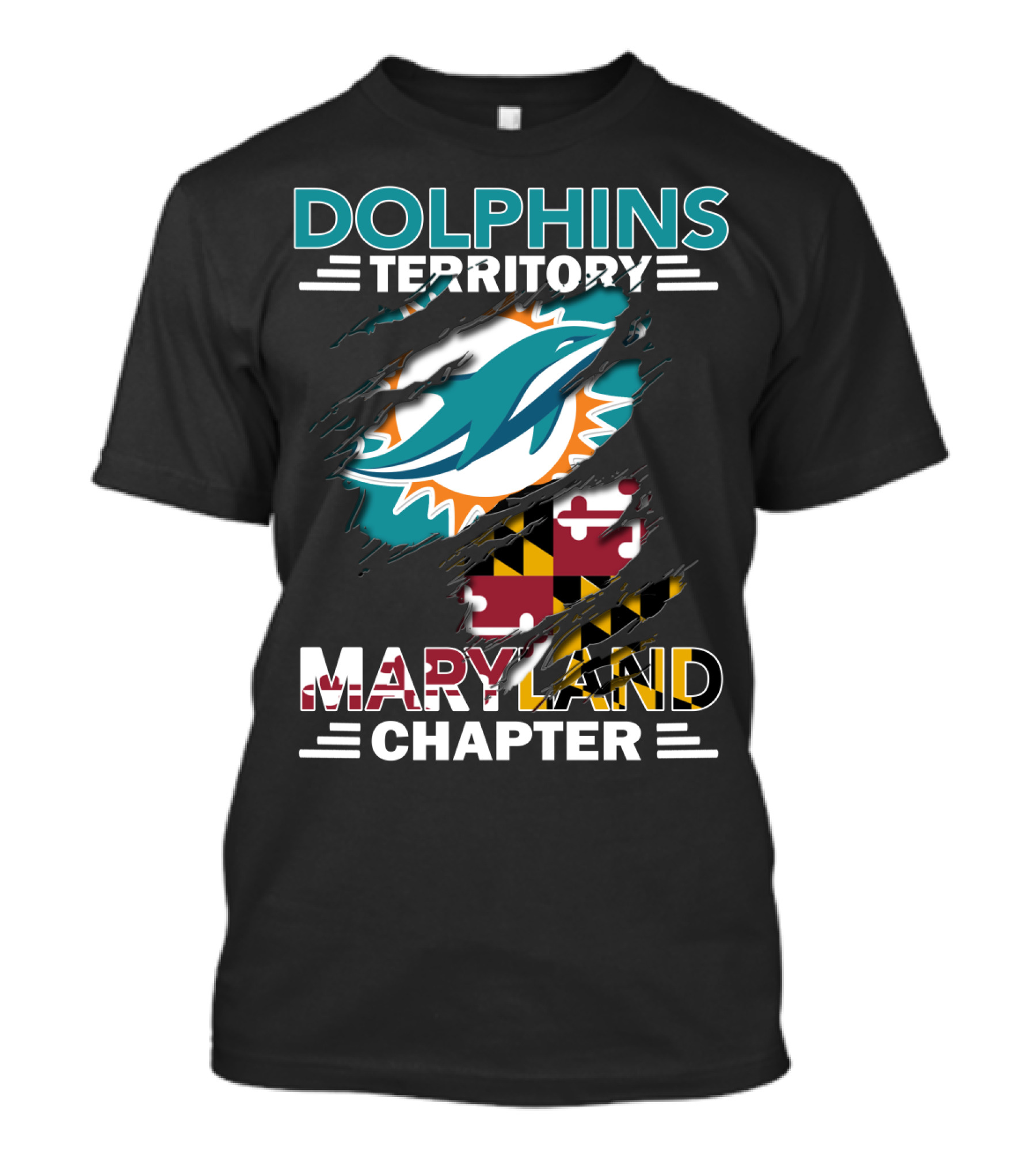 Dolphins Territory Maryland Chapter Miami Dolphins Logo With Maryland Flag T-Shirt