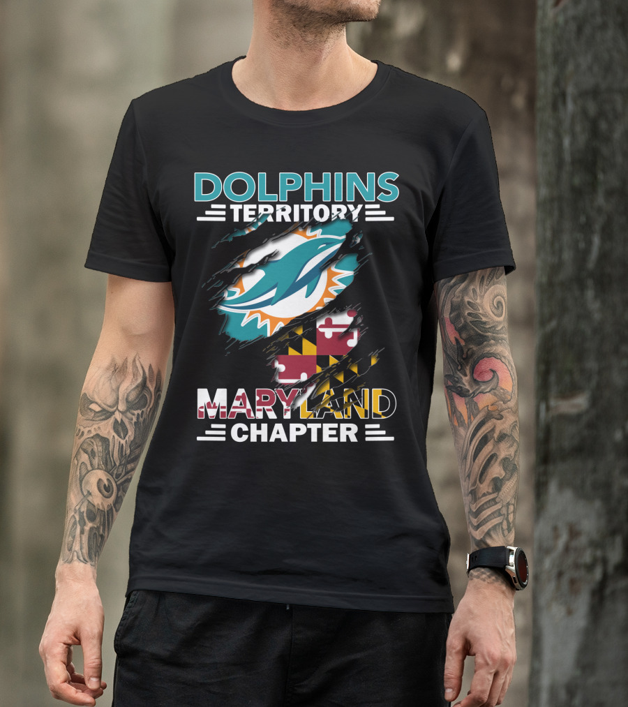 Dolphins Territory Maryland Chapter Miami Dolphins Logo With Maryland Flag T-Shirt