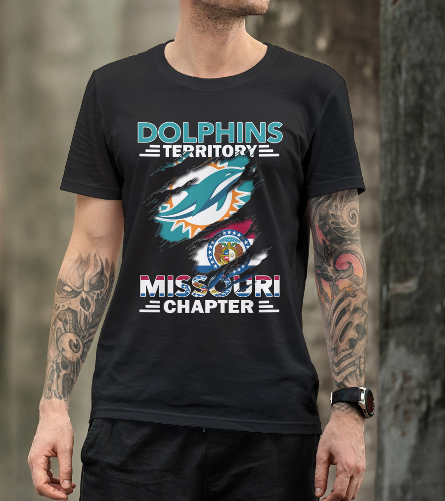 Dolphins Territory Missouri Chapter Miami Dolphins And Missouri Flag T-Shirt