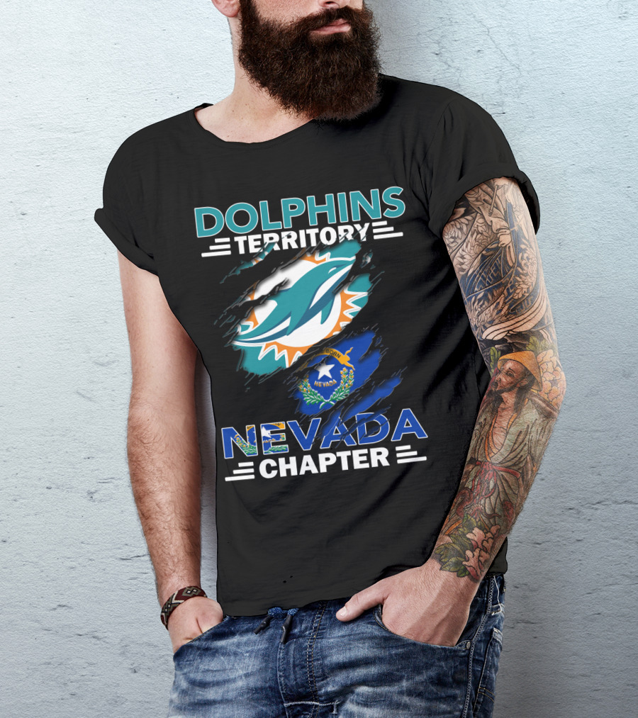 Dolphins Territory Nevada Chapter Miami Dolphins Fans Nevada Flag T-Shirt