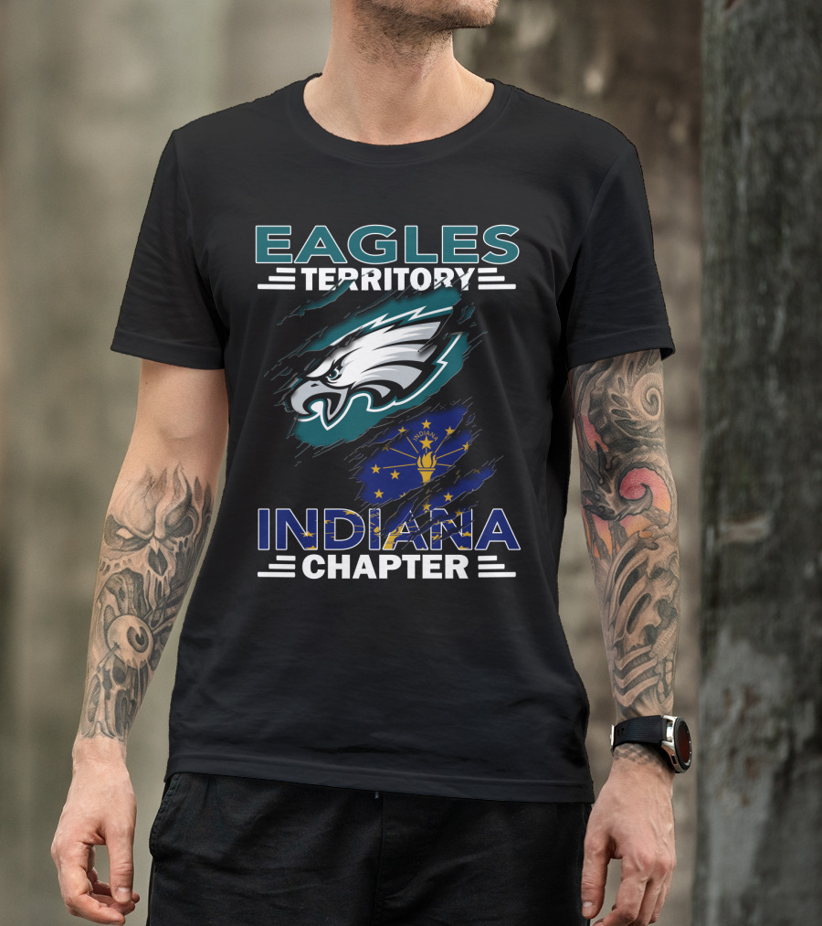 Eagles Territory Indiana Chapter With Indianapolis Flag And Football T-Shirt