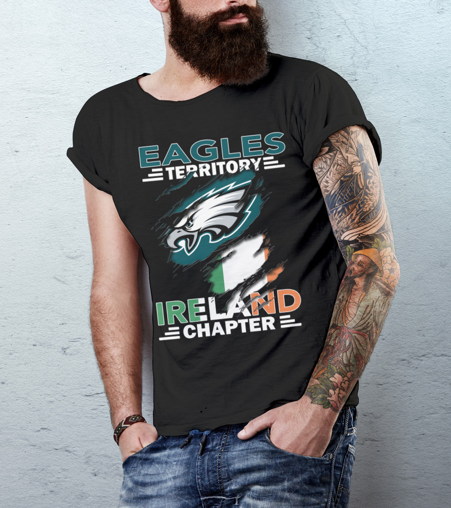 Eagles Territory Ireland Chapter With Eagle Logo And Irish Flag T-Shirt