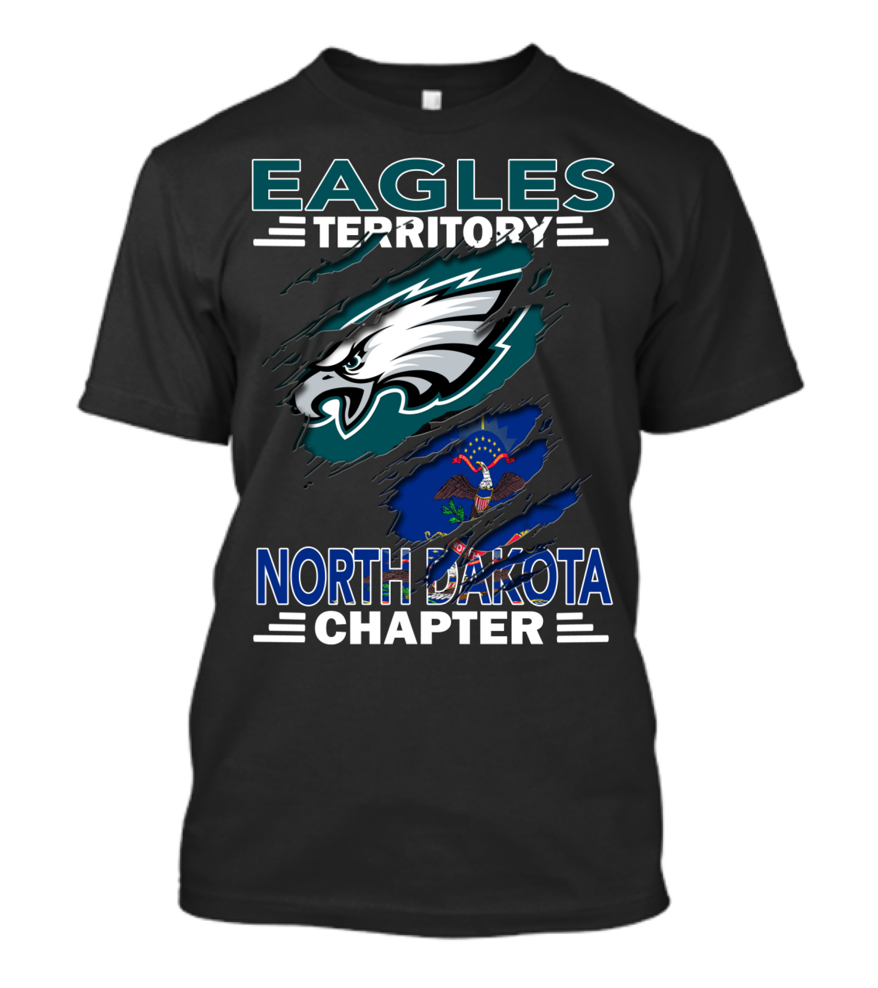 Eagles Territory North Dakota Chapter Fan Logo With State Flag Element T-Shirt
