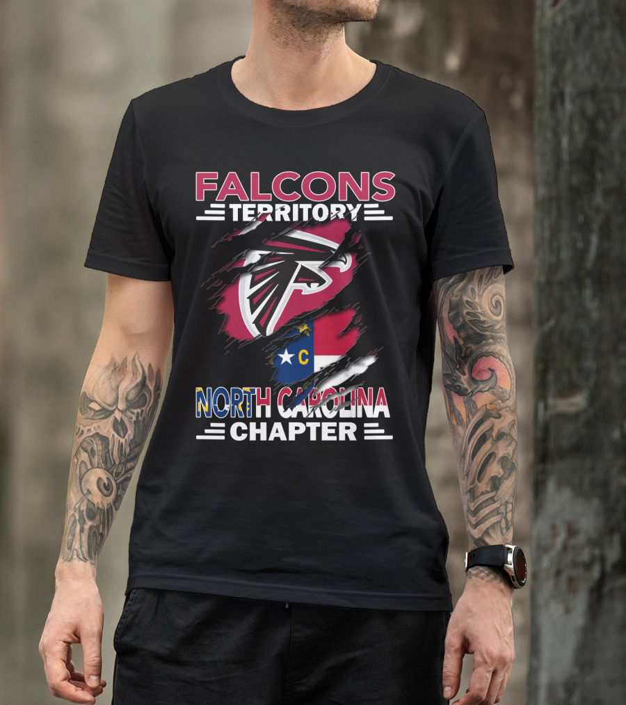 Falcons Territory North Carolina Chapter Logo With State Flag And Team Emblem T-Shirt
