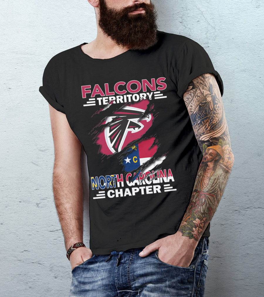 Falcons Territory North Carolina Chapter Logo With State Flag And Team Emblem T-Shirt