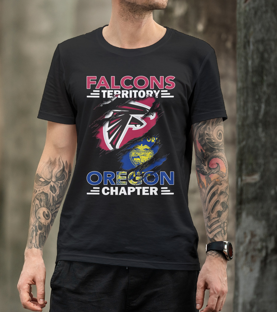 Falcons Territory Oregon Chapter NFL Logo And State Flag Fusion T-Shirt