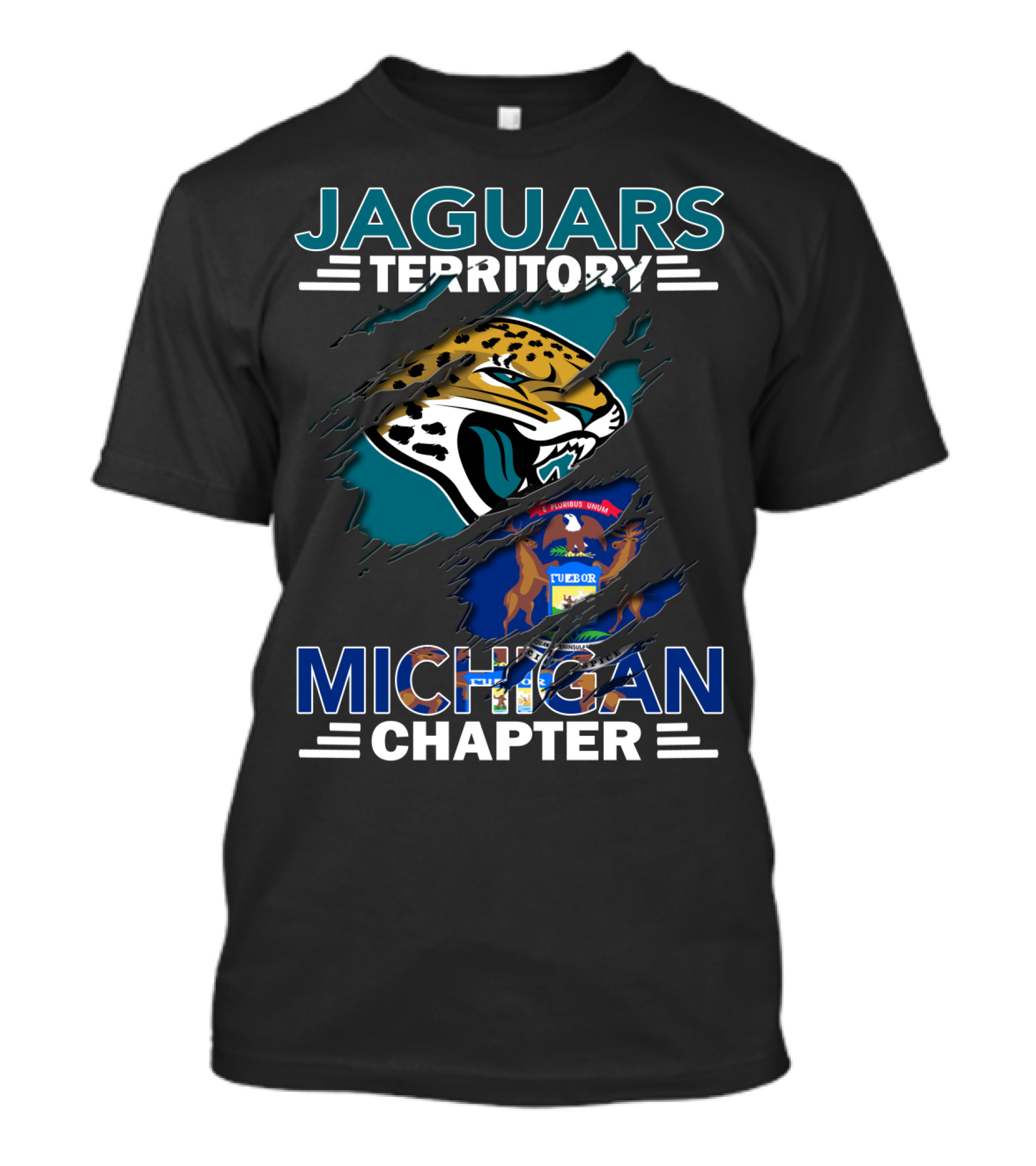 Jaguars Territory Michigan Chapter Bold Logo With State Flag Elements T-Shirt