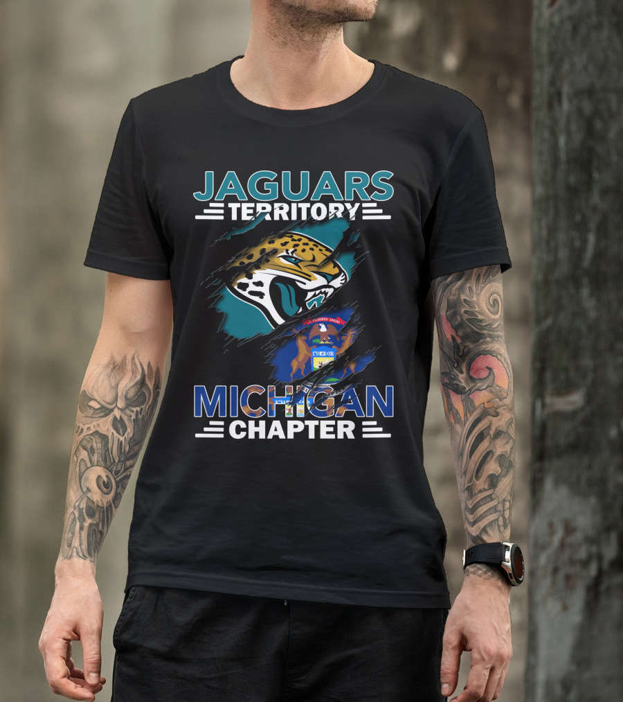 Jaguars Territory Michigan Chapter Bold Logo With State Flag Elements T-Shirt
