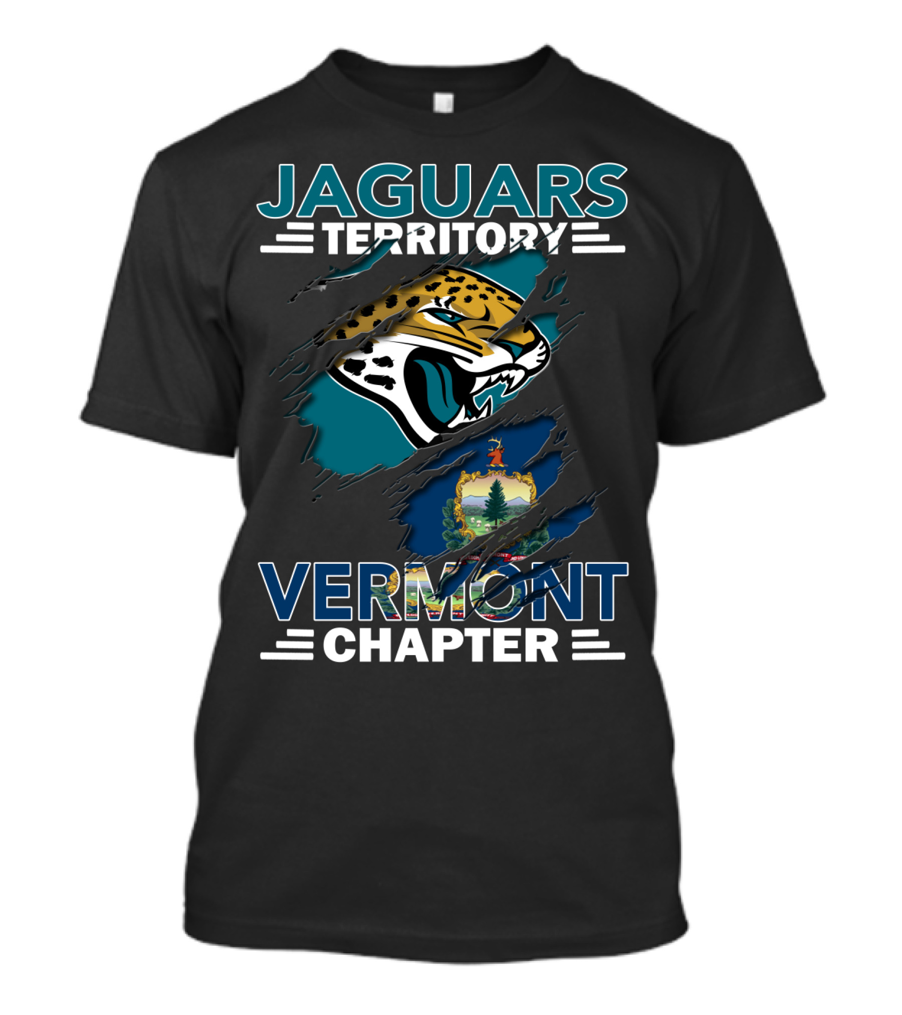 Jaguars Territory Vermont Chapter Emblem With Fierce Jaguar And Vermont Crest T-Shirt