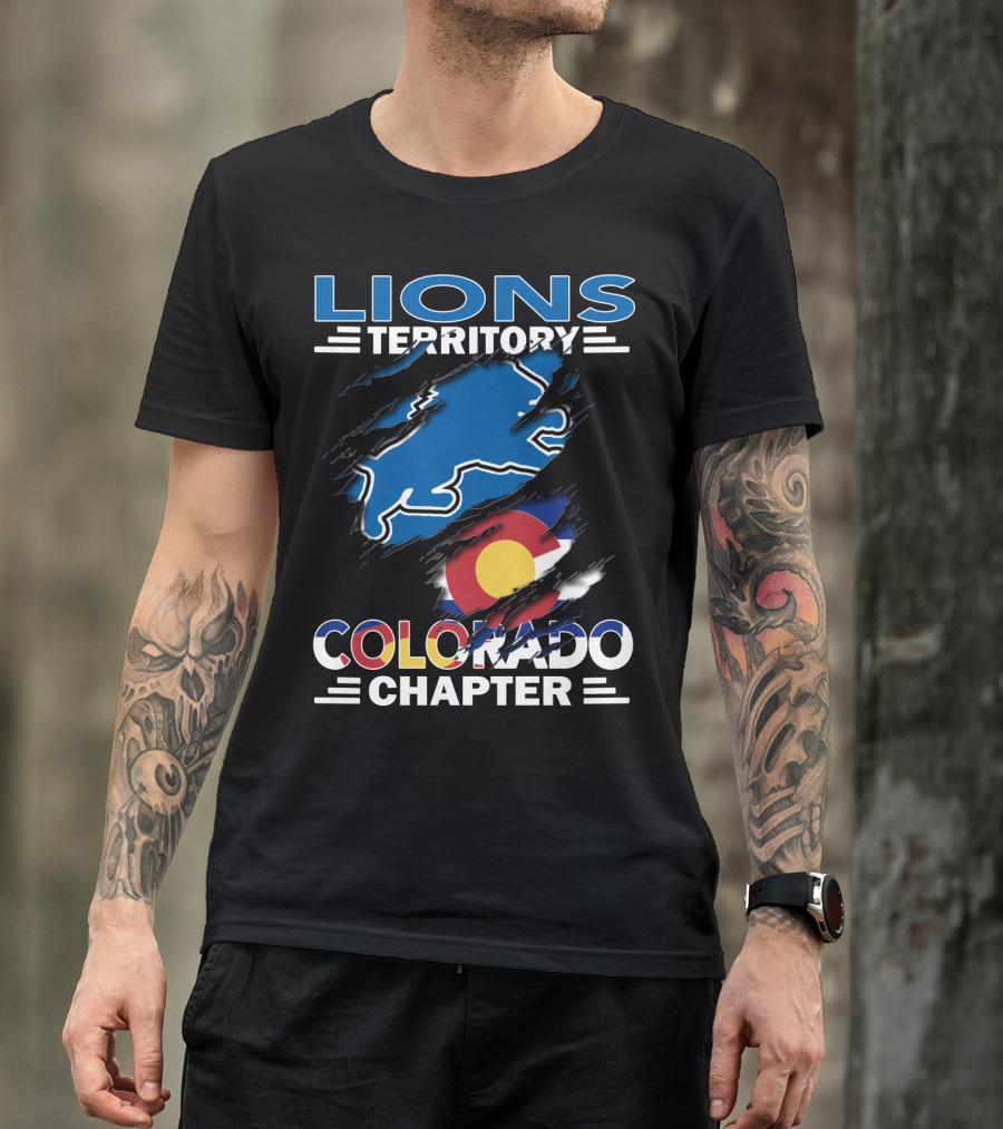 Lions Territory Colorado Chapter Blue Lion And Colorado Flag T-Shirt