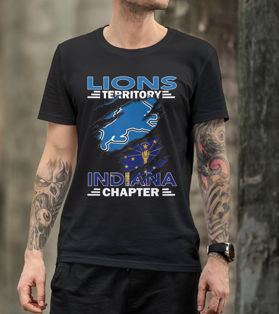 Lions Territory Indiana Chapter Blue Lion And Indiana Flag T-Shirt