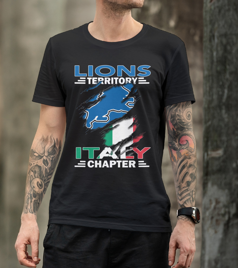 Lions Territory Italy Chapter Blue Lion And Italian Flag T-Shirt