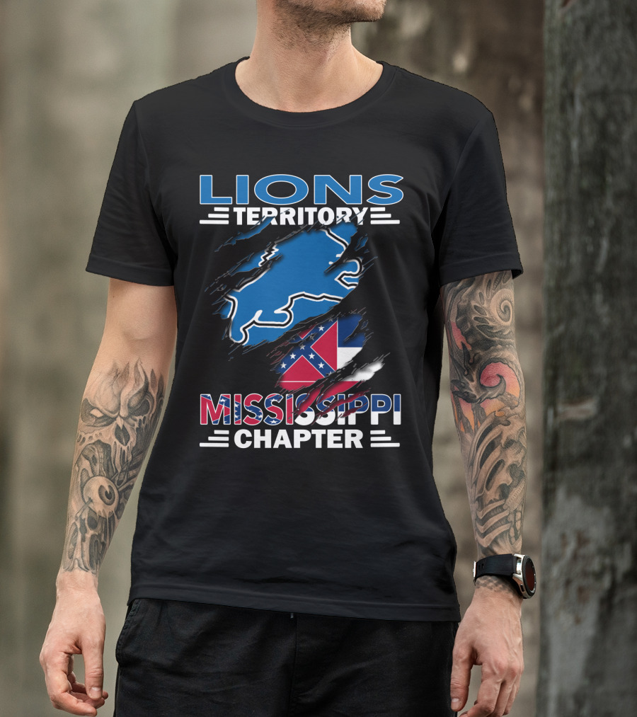 Lions Territory Mississippi Chapter Blue Lion And Flag T-Shirt