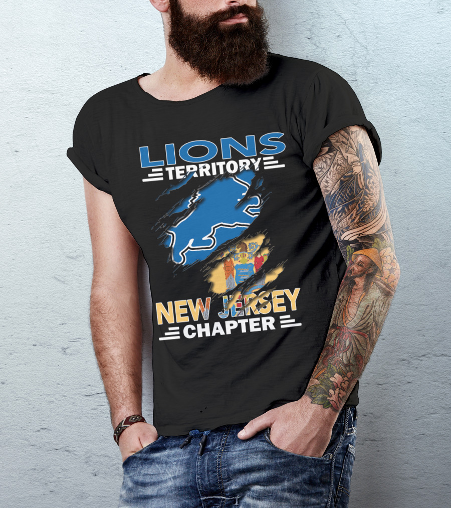 Lions Territory New Jersey Chapter Blue Silhouette And State Flag Elements T-Shirt