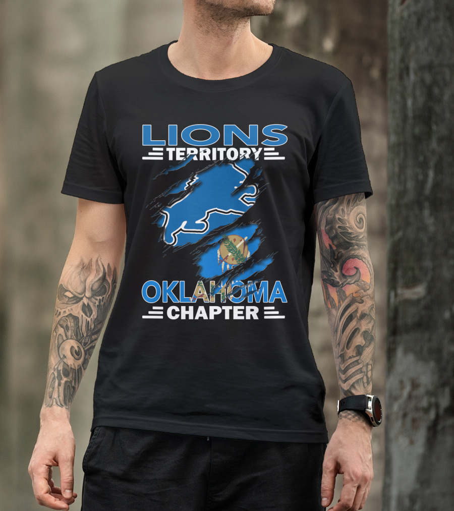 Lions Territory Oklahoma Chapter Blue Lion Oklahoma Flag Emblem T-Shirt