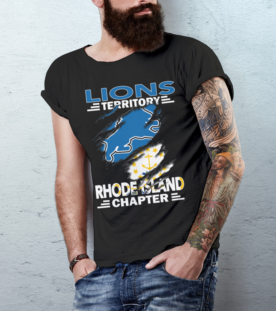 Lions Territory Rhode Island Chapter Blue Lion With Anchor Flag T-Shirt