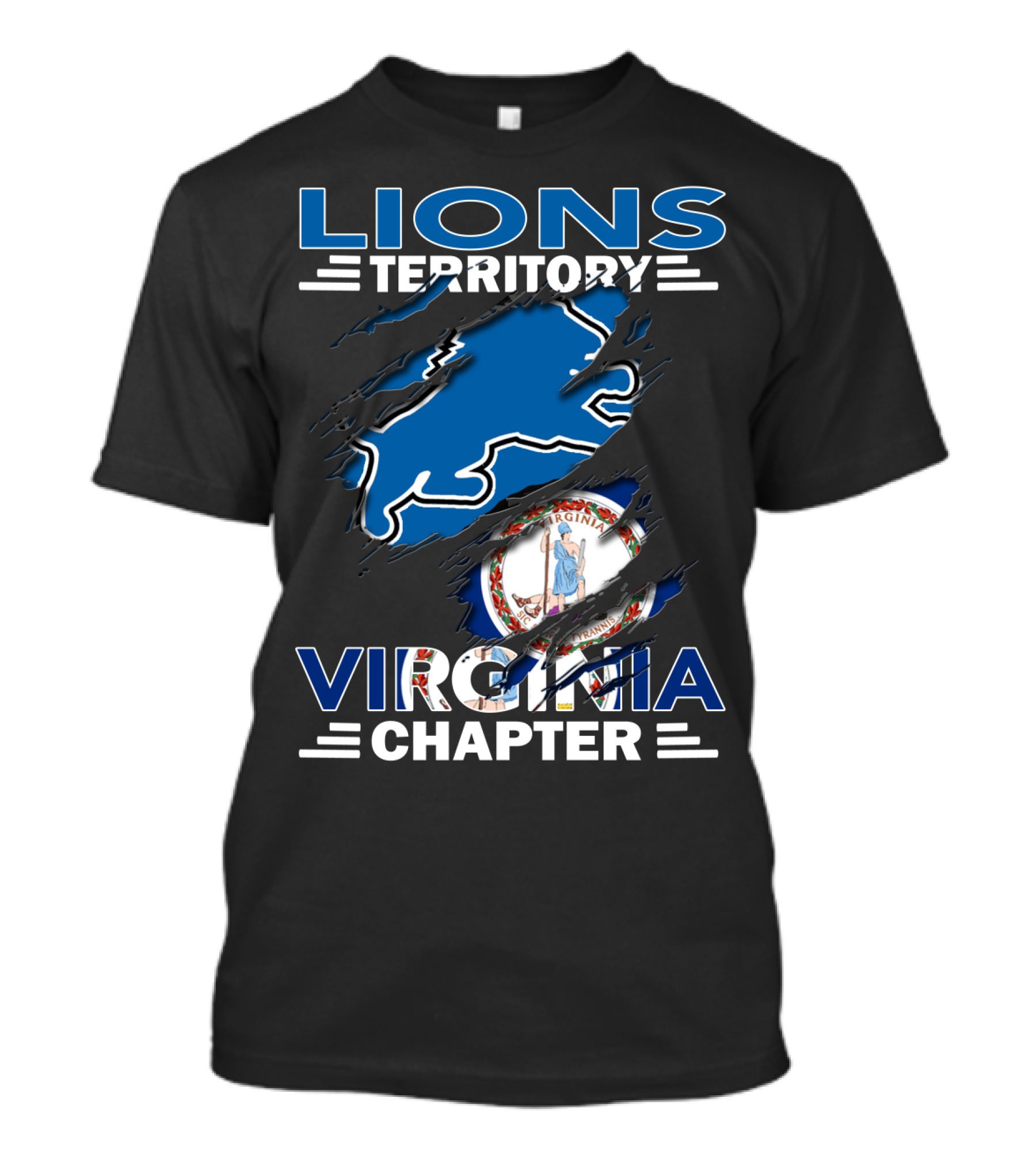 Lions Territory Virginia Chapter Rip Effect With Virginia State Flag T-Shirt