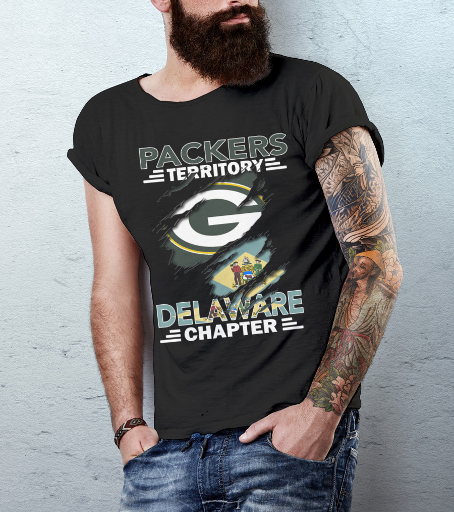 Packers Territory Delaware Chapter Green Bay Football Team Delaware Flag T-Shirt