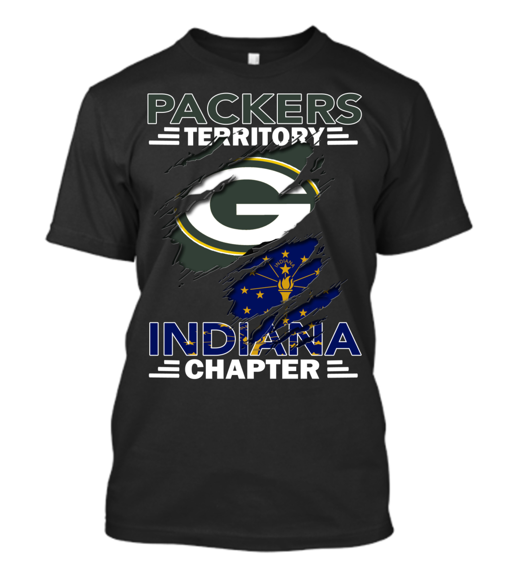 Packers Territory Indiana Chapter Green Bay Packers Logo With Indiana State Flag T-Shirt