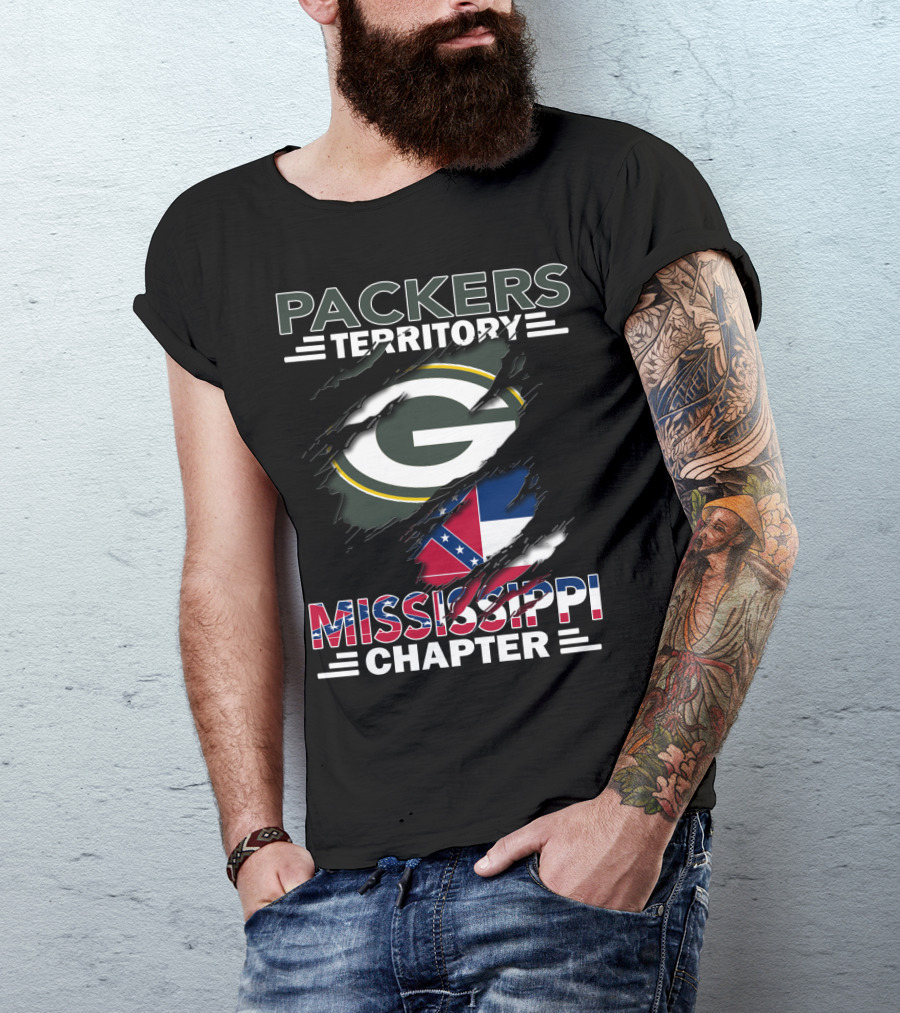 Packers Territory Mississippi Chapter Green Bay Packers Logo And Mississippi Flag Elements T-Shirt