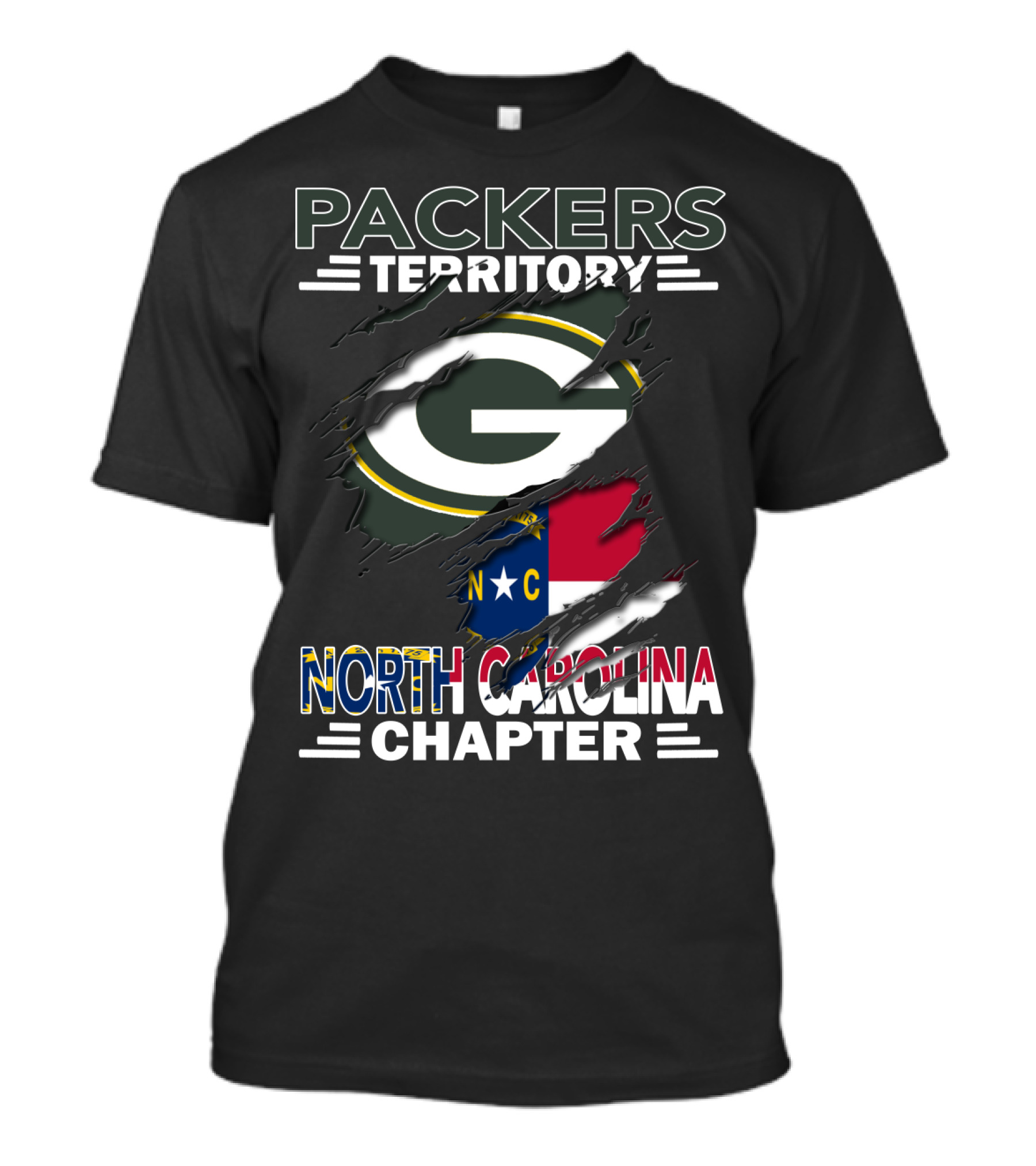 Packers Territory Green Bay Logo North Carolina Chapter NC Flag T-Shirt