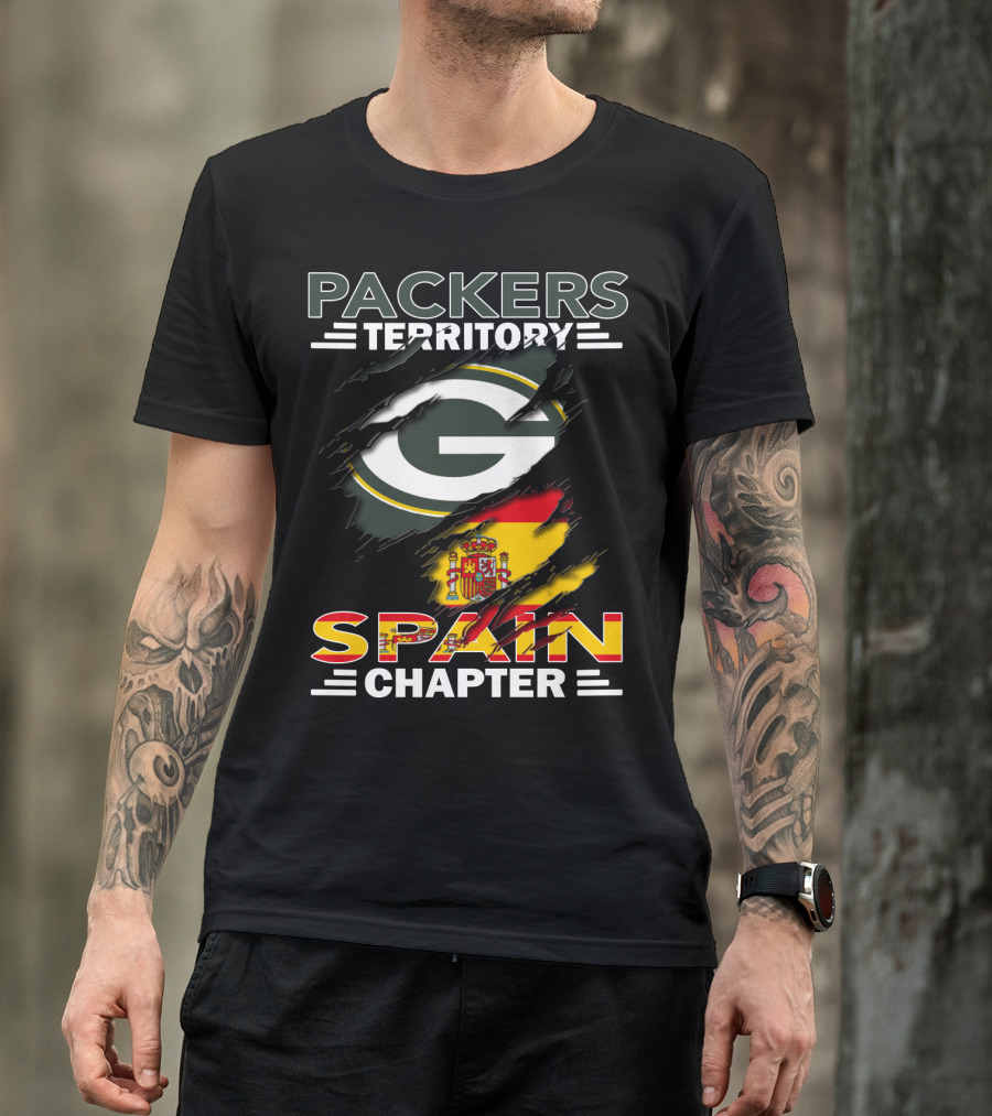 Packers Territory Spain Chapter Green Bay Logo With Spanish Flag T-Shirt