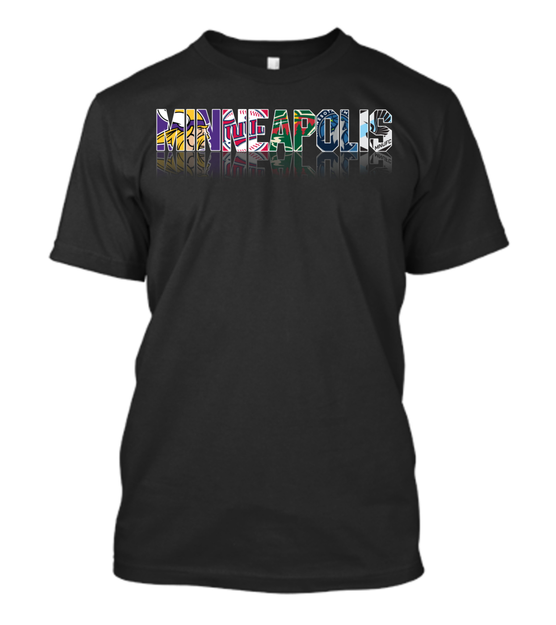 Minnesota Vikings Twins Green Bay Packers Timberwolves MLB NHL Logo Reflection T-Shirt