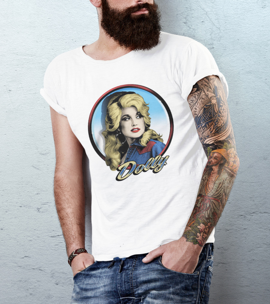 Dolly Parton Retro Portrait Blue Circle T-Shirt