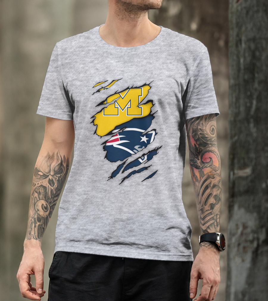 Michigan Wolverines New England Patriots Logo Mashup T-Shirt